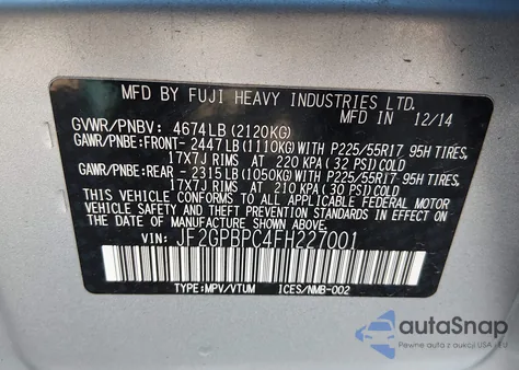 2015 Subaru Xv Crosstrek Hybrid Touring from USA, damaged, VIN JF2GPBPC4FH227001